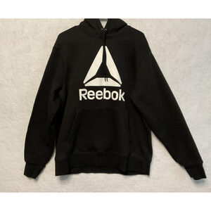 Reebok Hoodie Mens Large Black Pullover Sweatshirt Athletic Logo Kangaroo Pocket
